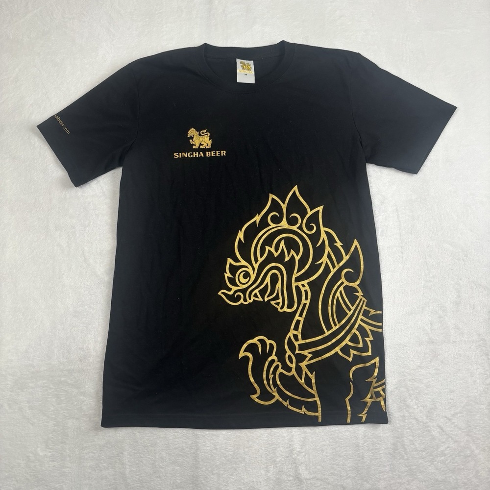 VTG Singha Beer Dragon Black Short Sleeve Graphic Shirt Men's Medium